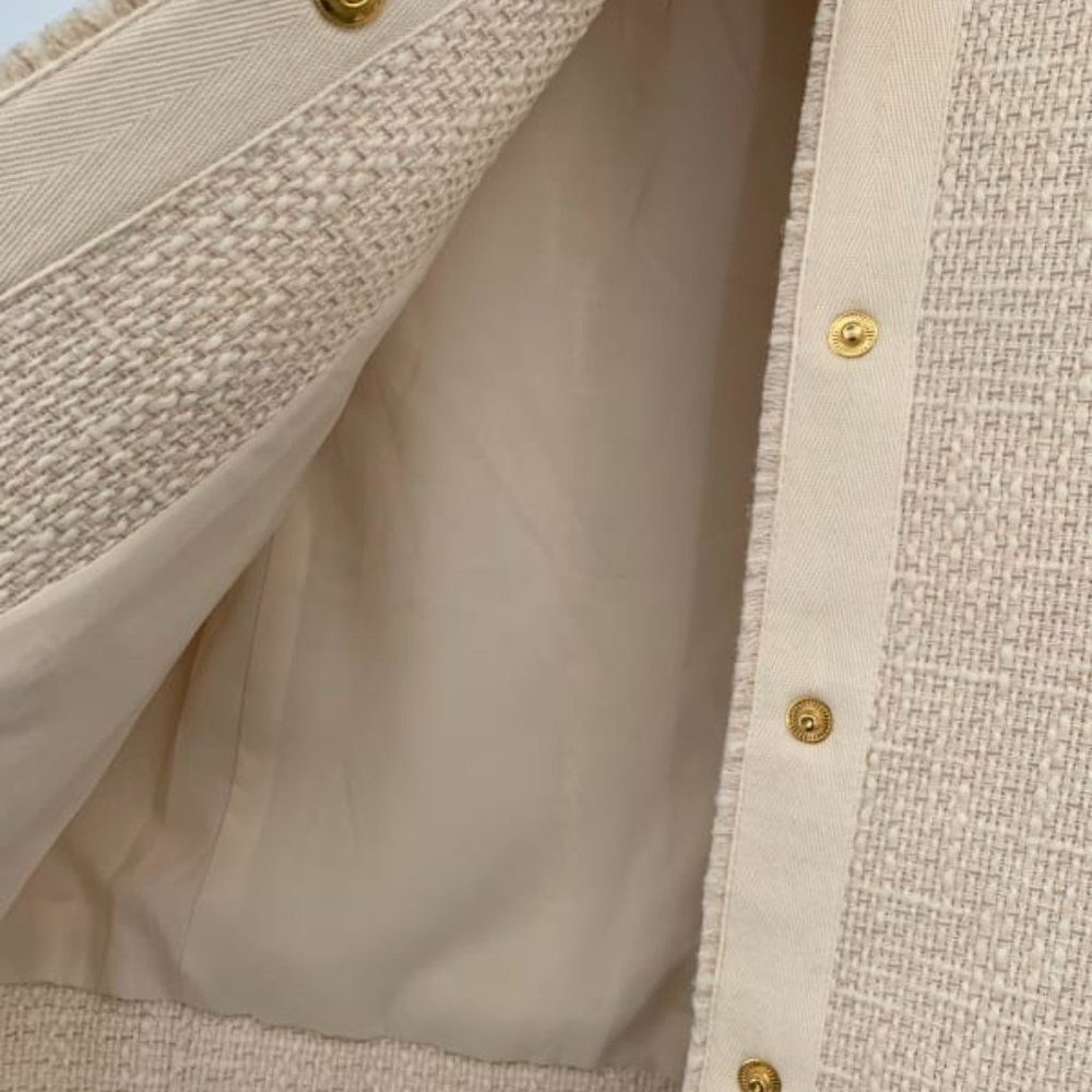 New Anthropologie Lilla P Women Tweed Long Sleeve Jacket Ivory - Picture 7 of 10